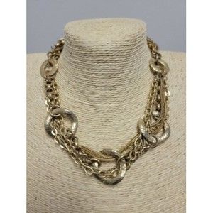 Vintage VCLM Gold Tone Multi-strand Hammered Circle Statement Necklace Collar